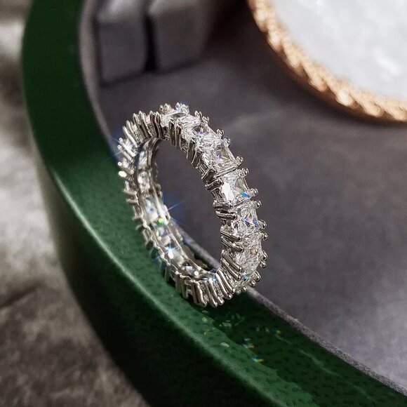 NEW 925 Sterling Silver Diamond Princess Eternity Ring - Picture 5 of 6